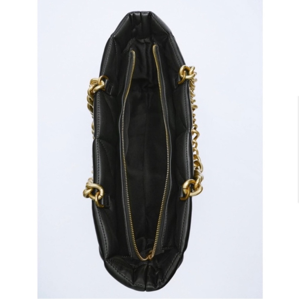 Zara Elegant Gold Chain Strap Black Quilted Bag - Picture 5 of 12